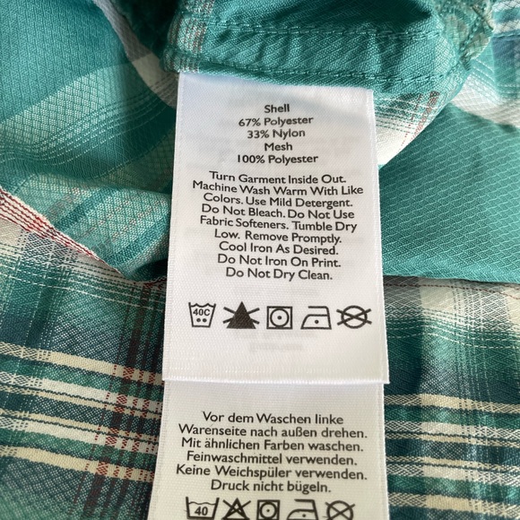 Eddie Bauer Fishing Green Plaid Button-Down Short Sleeved Shirt, Size Medium - Picture 5 of 7